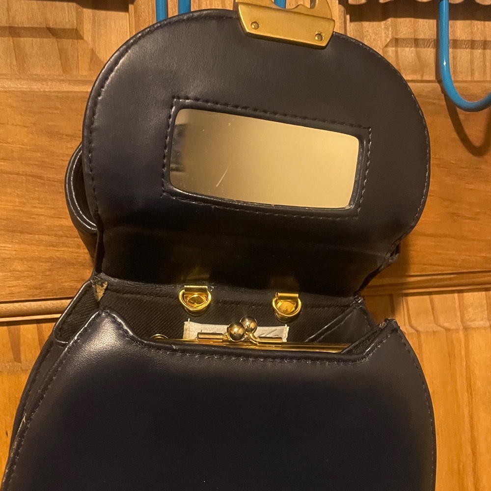 Vintage lord and Taylor navy top handle bag Leather Handbag small and chic - Picture 8 of 9